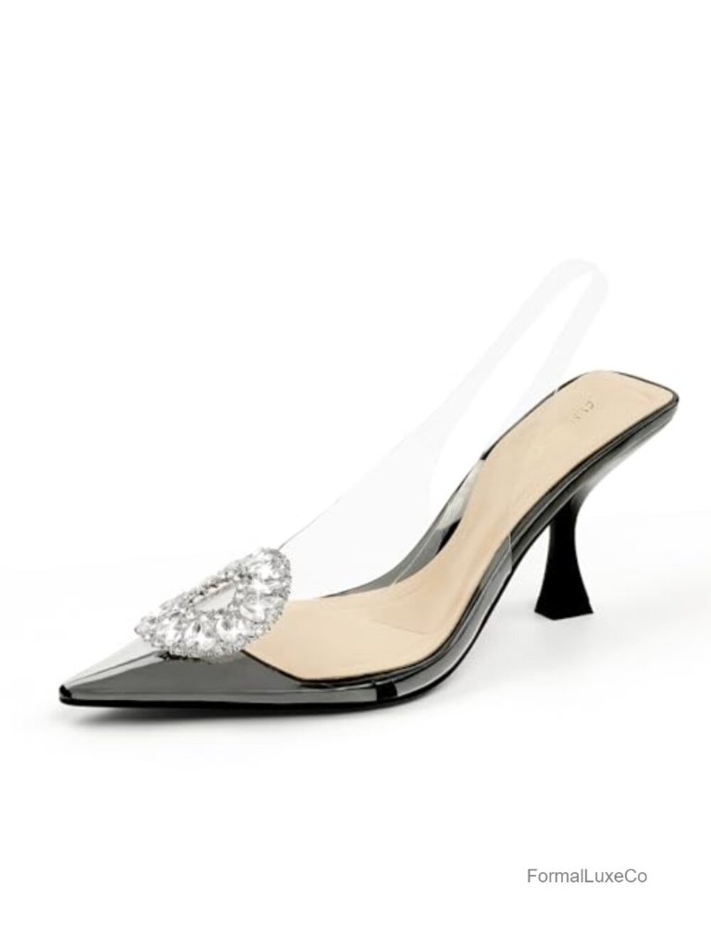 Clear Slingback Heels Pointed Toe Stiletto Pumps with Rhinestones